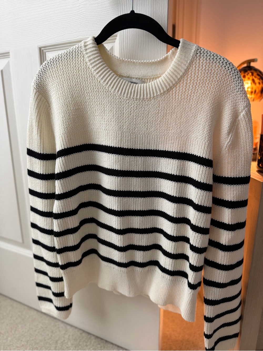 Banana Republic Cream and Black Striped Crewneck Sweater